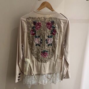 Aratta Spanish  Embroidered Floral Beige Jacket LG NWT